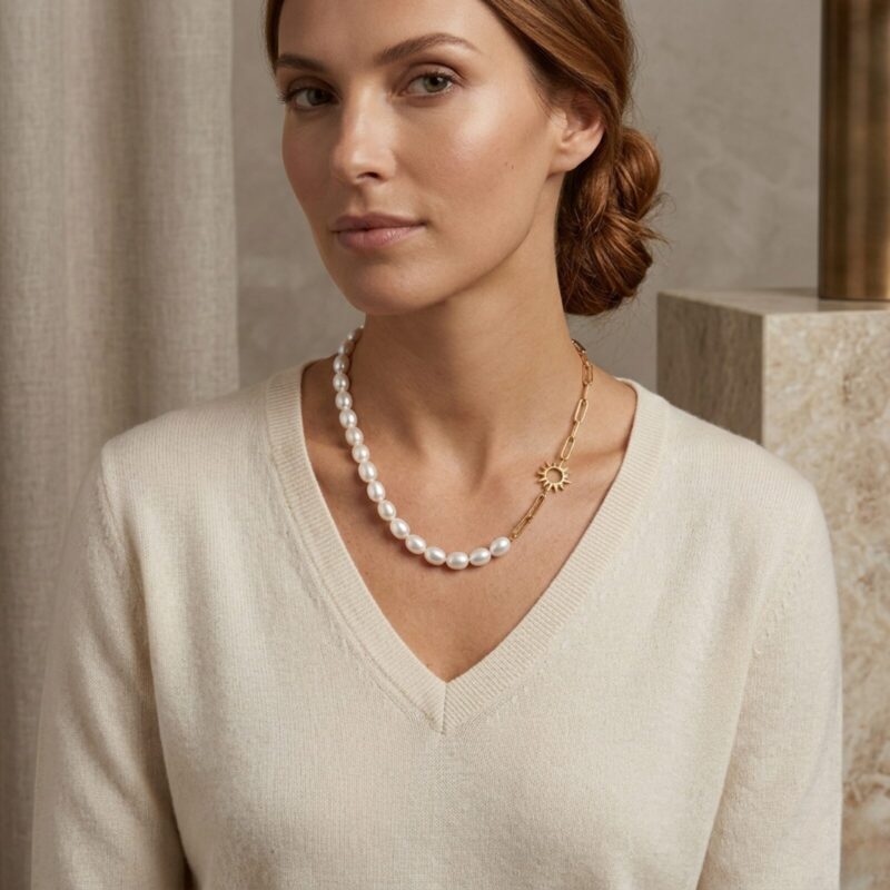 Sun Paperclip Pearl Necklace