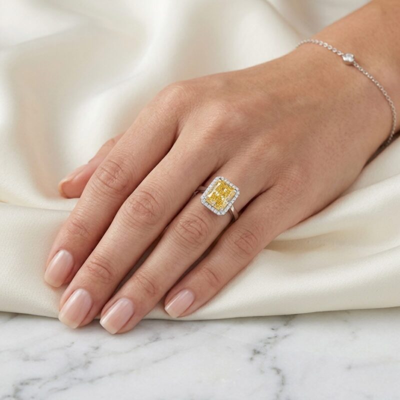 Elegant Yellow Emerald Cut Silver Ring