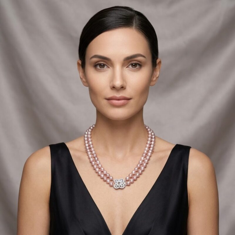 Lydia Double Strands Lavender Round Pearl Necklace