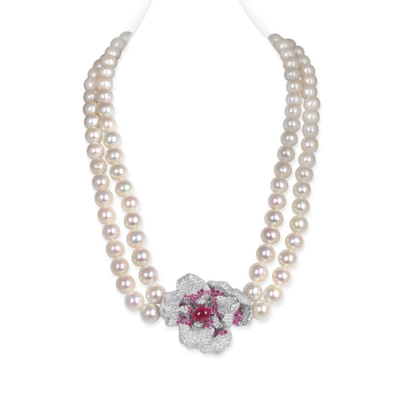 11-1.jpg Midnight Peony Pearl Necklace/ Round White/ 1 Middle Flower