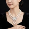 Floral drop round Pearl Necklace/ Round White/ 1 Flower