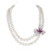 Midnight Peony Pearl Necklace/ Round White/ 1 Flower