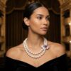 Midnight Peony Pearl Necklace/ Round White/ 1 Flower