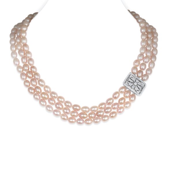 Valeria 3 Strands Oval Pearl Necklace/ Lavender