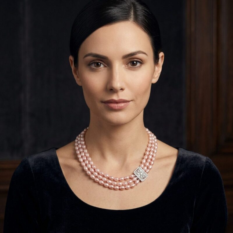 708-M.jpg Valeria 3 Strands Oval Pearl Necklace/ Lavender