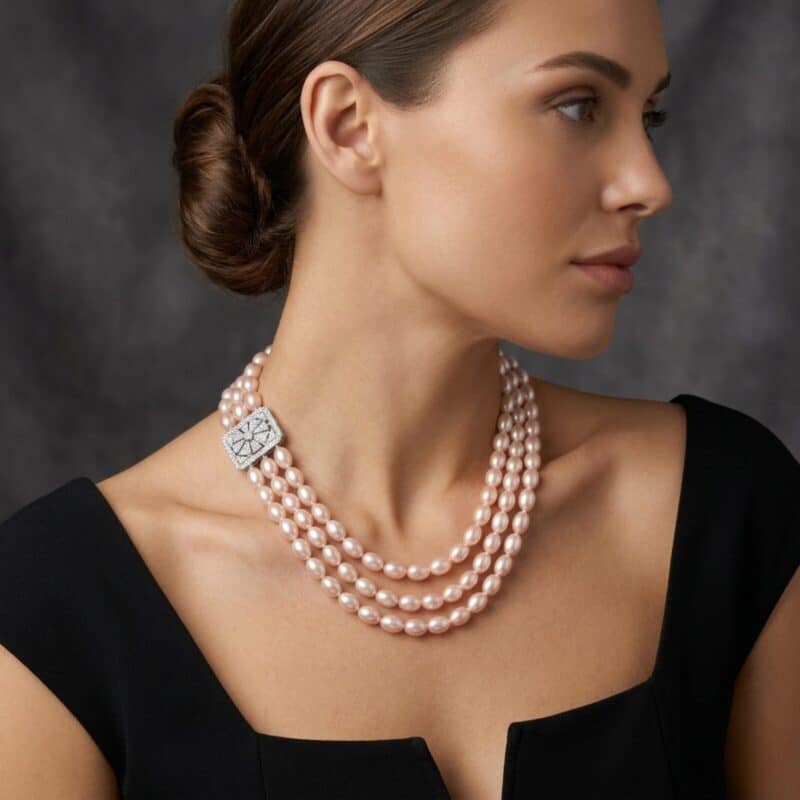 8-1.jpg Valeria 3 Strands Oval Pearl Necklace/ Champagne Lavender