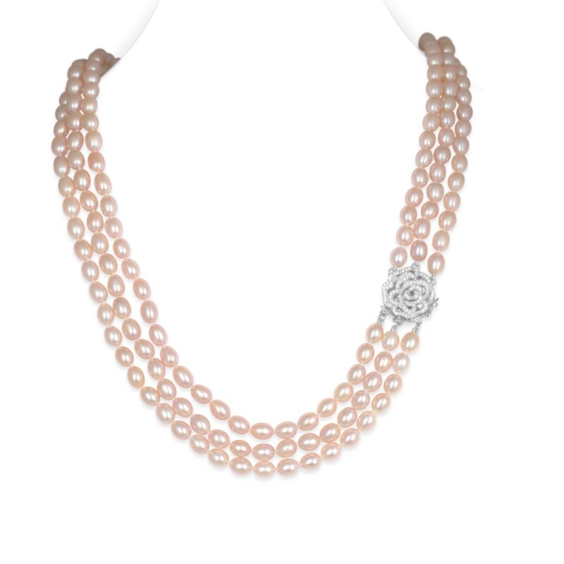 9.jpg Cher 3 Strands Pearl Necklace/ Oval Peach