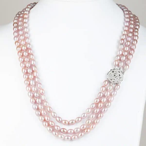 Cher-3-Strands-Lavender-Oval-Pearl-Necklace.jpg Cher 3 Strands Pearl Necklace/ Oval Lavender