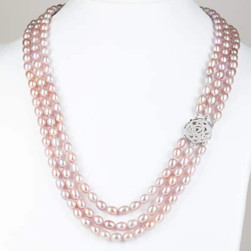 Cher 3 Strands Pearl Necklace/ Oval Lavender