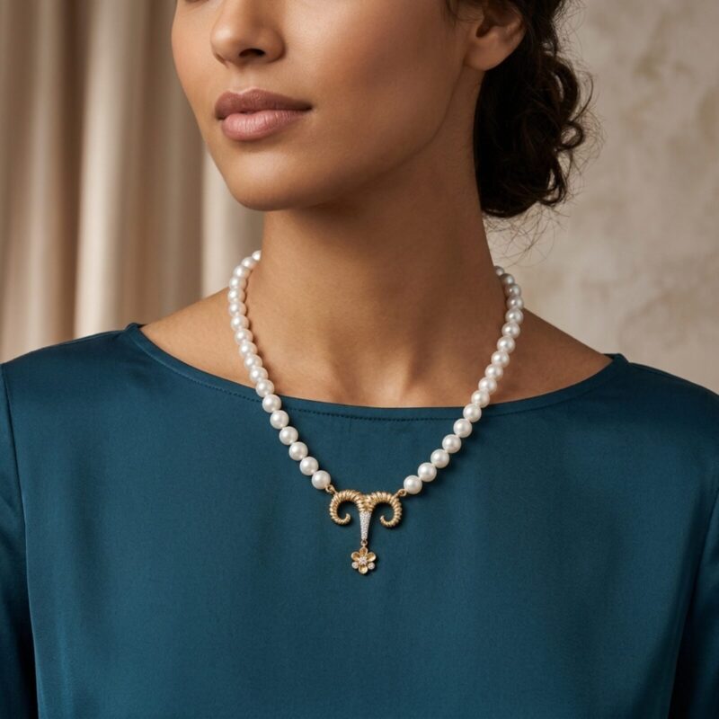 Aries Zodiac Oval Pearl Necklace