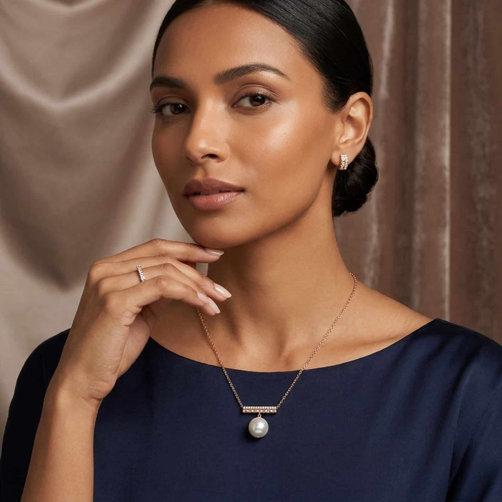 Rekha Diamond with Pearl Drop Necklace
