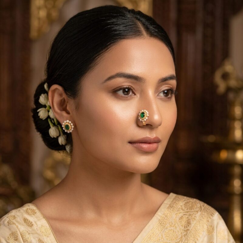 Aalia Green Nose Pin / Nath/ Fuli