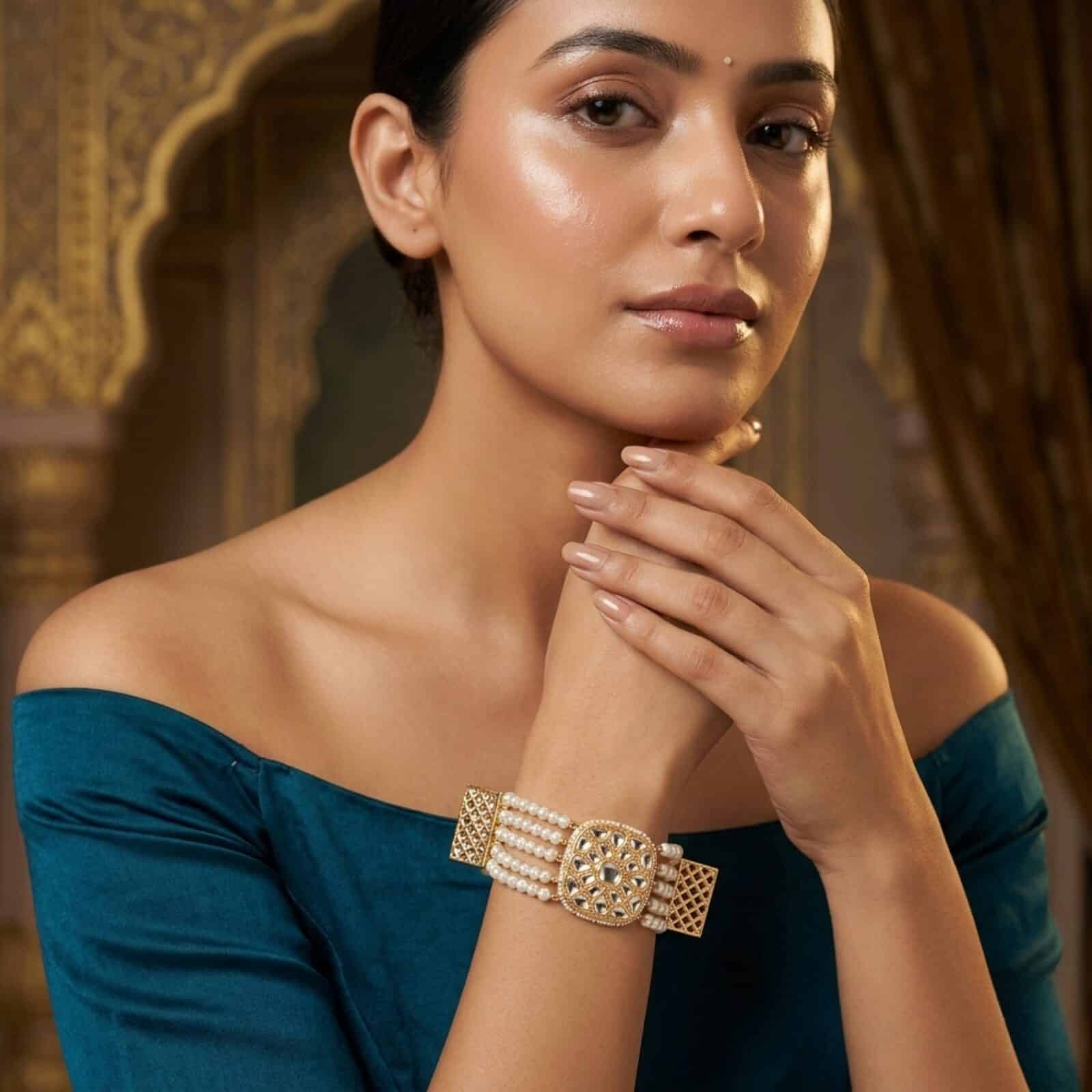 Noor Station Gold and Polki Bracelet