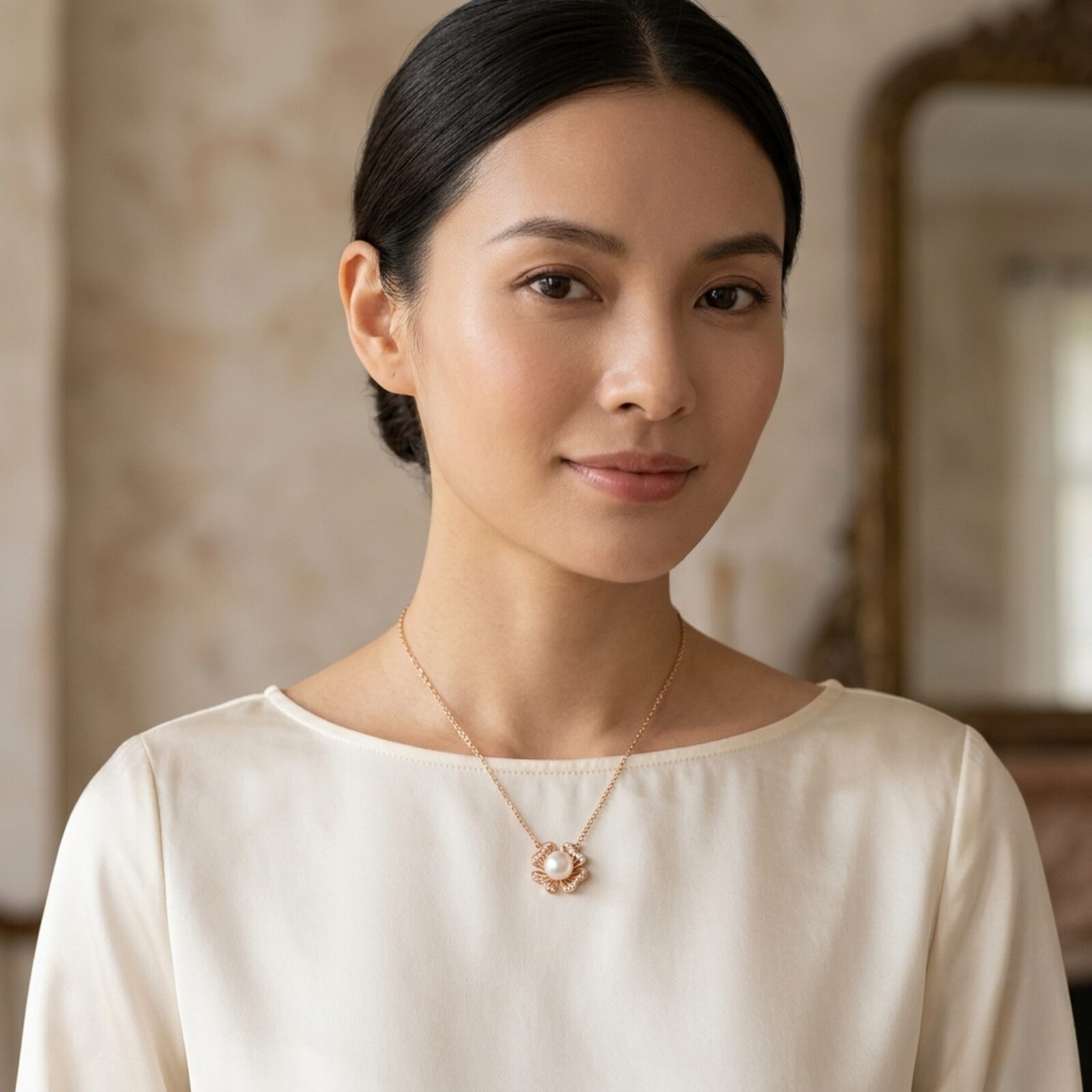 Irridescent Floral Pearl Necklace