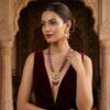 Noor Red Long Necklace + Earring Polki Set D
