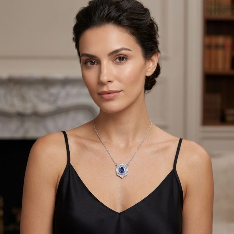 La Belle Tanzanite Diamond Halo Necklace