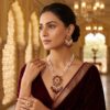 Noor Red Long Pearl Necklace + Earring Polki Set F