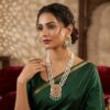Yanki-16-5-8.jpg Noor Green Long Pearl Necklace + Earring Polki Set D