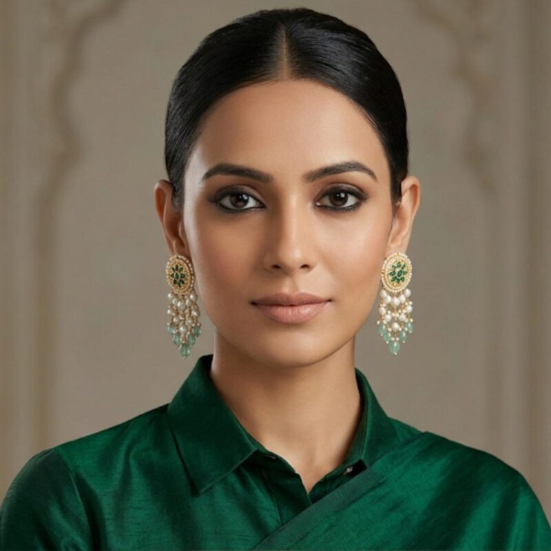 Yanki-16-5-9.jpg Afrin Long Earrings (Green Combination)