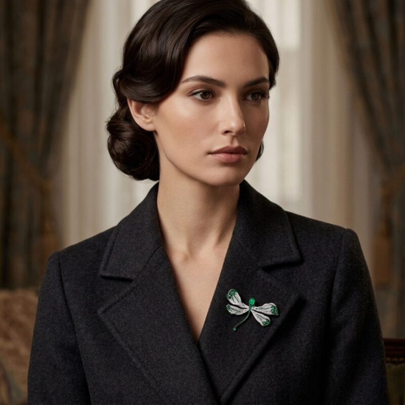 Exquisite Silver Green Dragonfly Brooch - KN