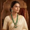 Noor Green Long Necklace + Earring Polki Set B