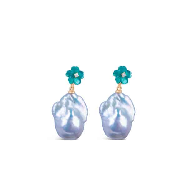E0273.jpg Turquoise Flower Baroque Pearl drop Earrings