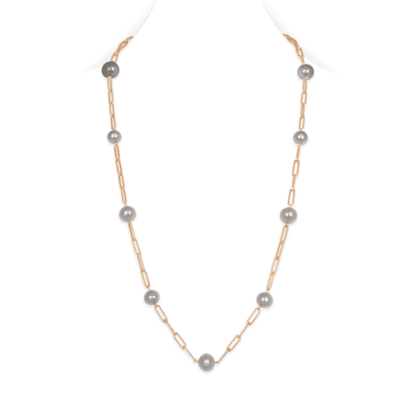 Paperclip Station Pearl Necklace -White FW/ 27 inches