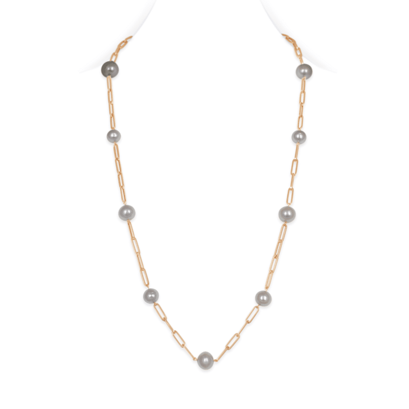 Paperclip Station Pearl Necklace -White FW/ 27 inches