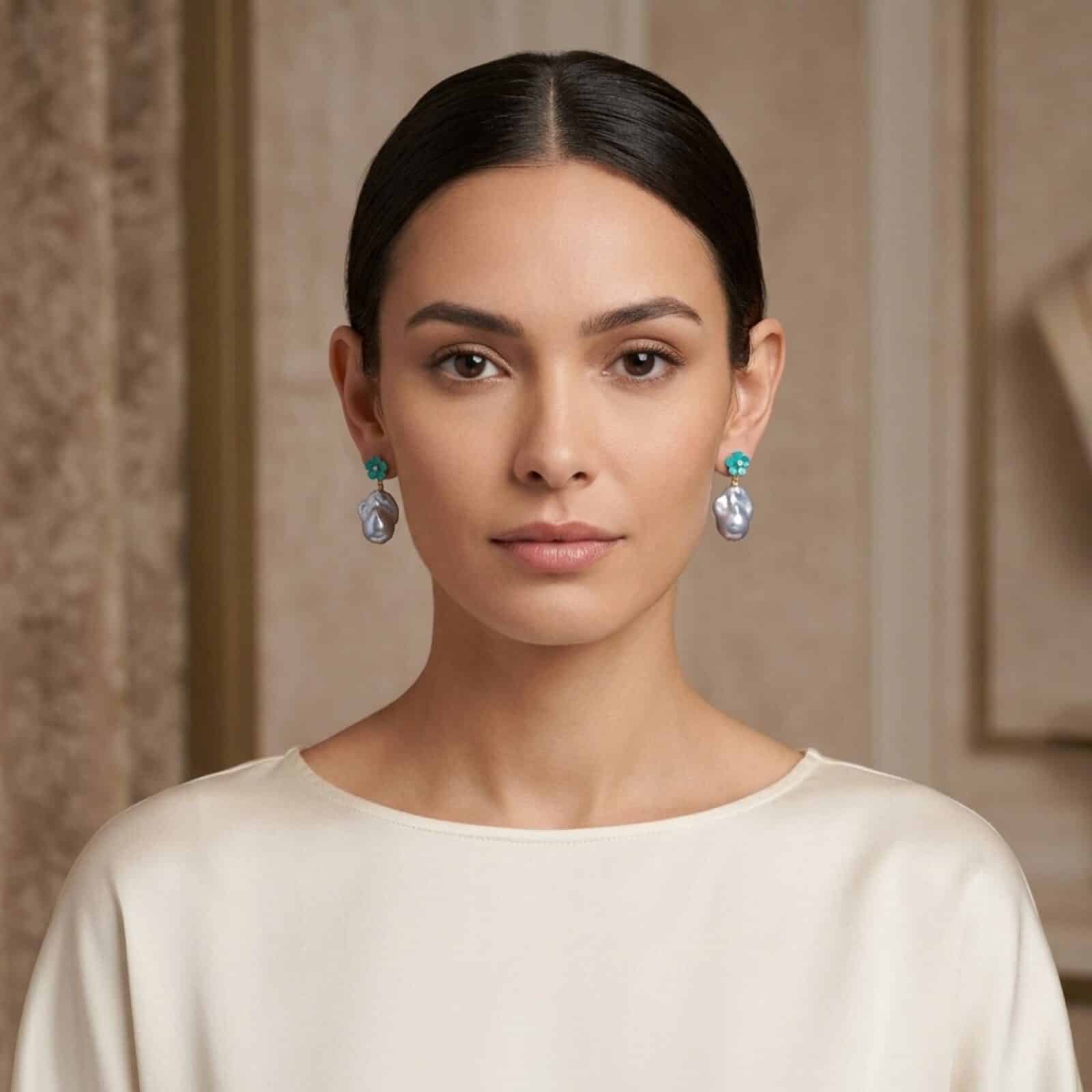 Turquoise Flower Baroque Pearl drop Earrings